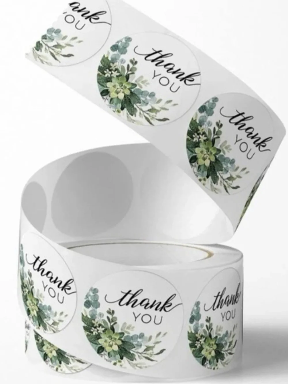 1in Thank You Floral Sticker Roll - Green Succulent Design - 1000 Stickers